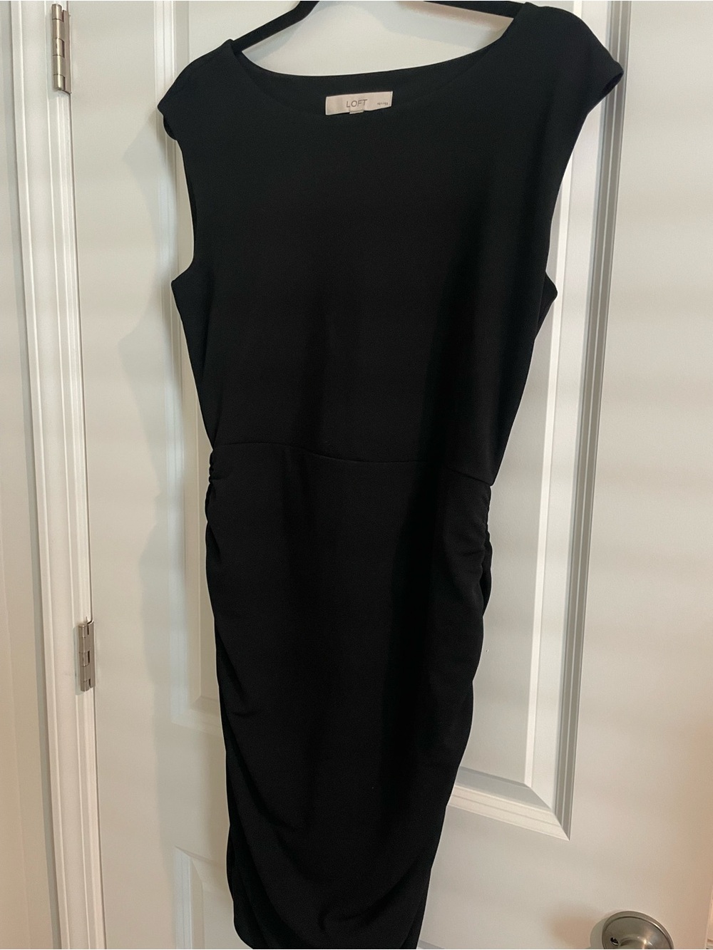 LOFT Black Cap-Sleeve Midi Sheath Dress